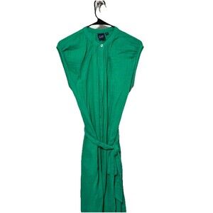 GAP Women’s Green Gauze Button Front Belted Maxi Dress XS Petite 100% Cotton
